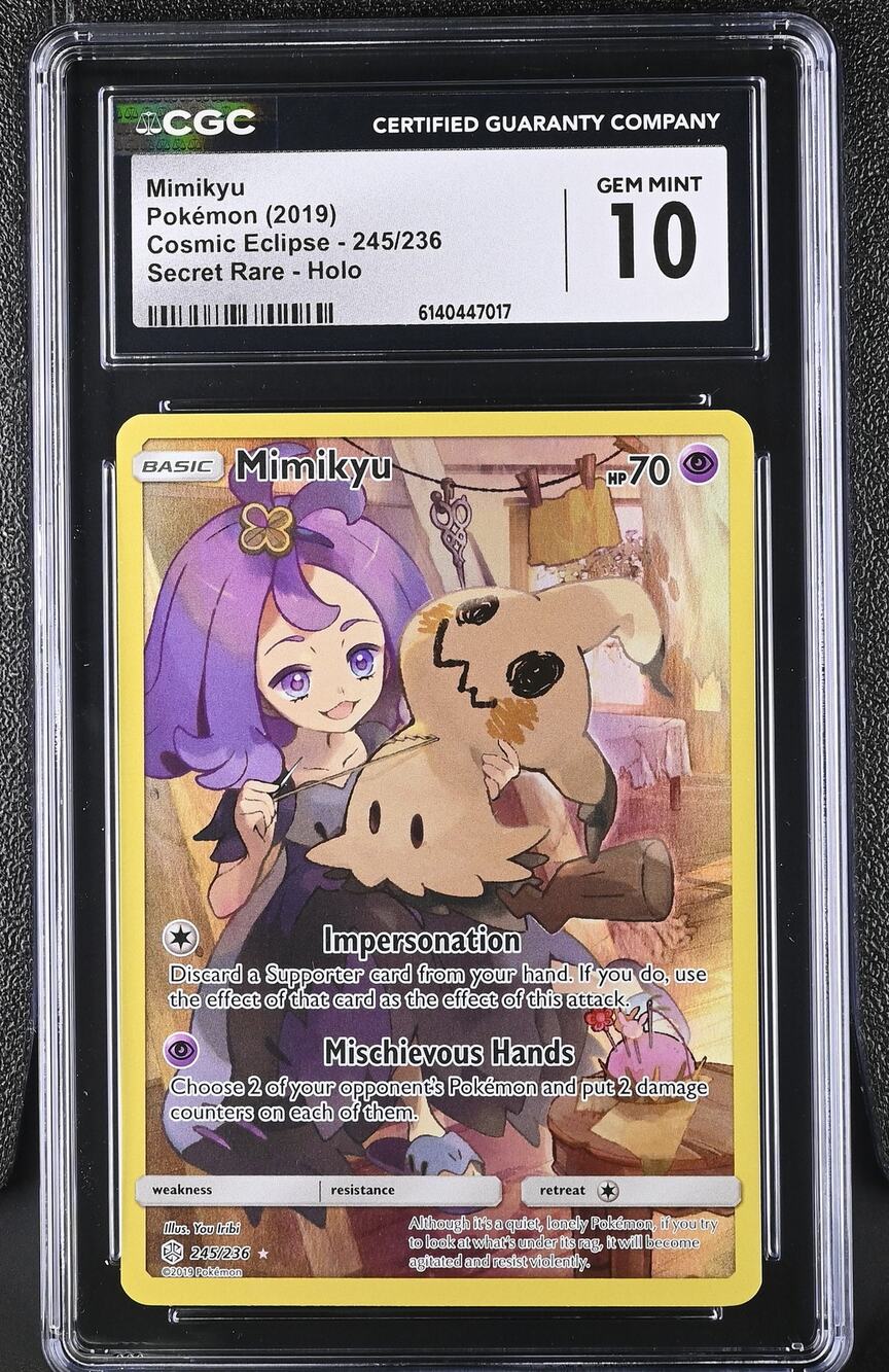 CGC 10 GEM MINT Mimikyu 245/236 Pokémon 2019 Cosmic Eclipse Secret Rare Graded